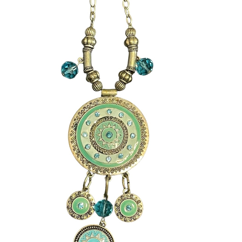 Chic Gold and Turquoise Statement Necklace - Picture 2 of 3